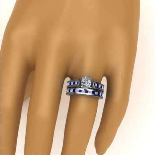 Ladies White And Blue Diamond Rings Couple Set Rings