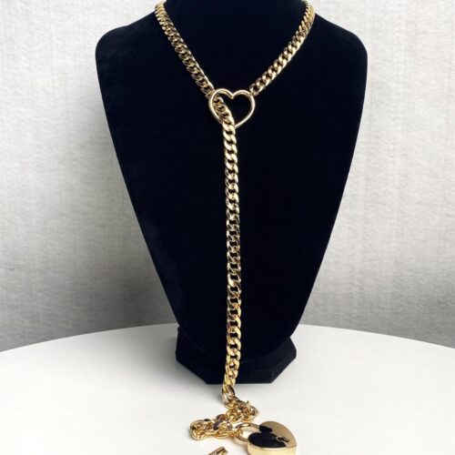 O-Ring Adjustable Heart Shaped Lock Core Necklace With Key - Image 5