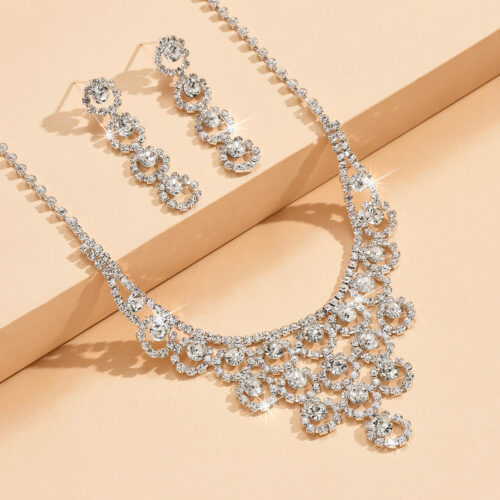 Rhinestone Necklace And Earrings Suite Women's Simple - Image 4