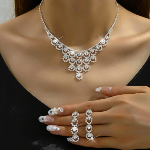 Rhinestone Necklace And Earrings Suite Women's Simple - Image 3