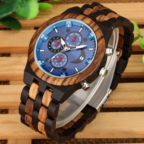 New Multi-functional Calendar Full Wood Band Quartz Watch - Image 6