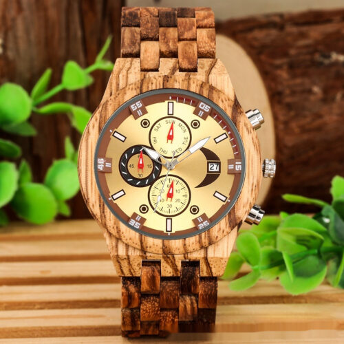 New Multi-functional Calendar Full Wood Band Quartz Watch - Image 2