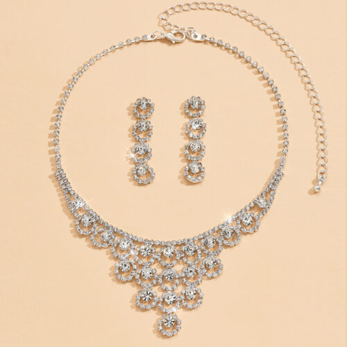 Rhinestone Necklace And Earrings Suite Women's Simple - Image 5