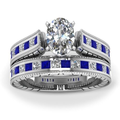 Ladies White And Blue Diamond Rings Couple Set Rings - Image 5