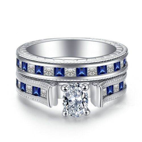 Ladies White And Blue Diamond Rings Couple Set Rings - Image 2