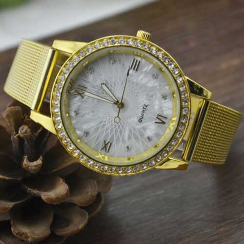 Watch female gold mesh belt watches alloy electronic - Image 5