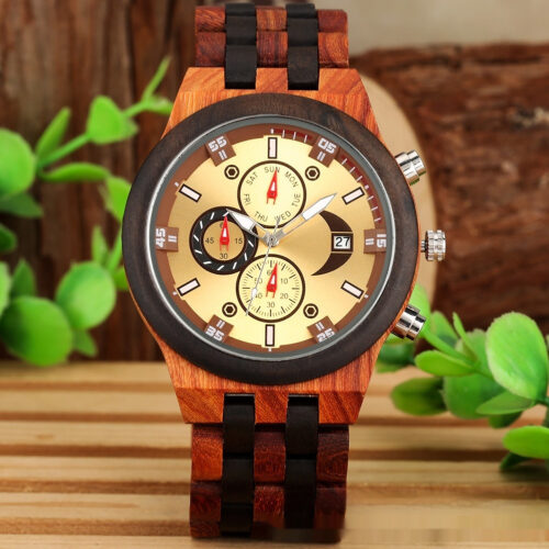 New Multi-functional Calendar Full Wood Band Quartz Watch - Image 5