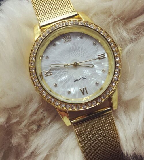 Watch female gold mesh belt watches alloy electronic