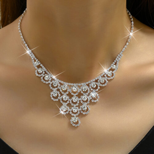 Rhinestone Necklace And Earrings Suite Women's Simple - Image 2