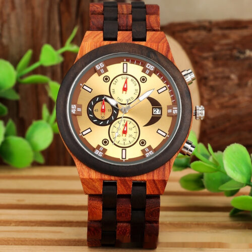 New Multi-functional Calendar Full Wood Band Quartz Watch - Image 7