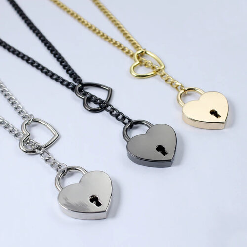 O-Ring Adjustable Heart Shaped Lock Core Necklace With Key - Image 8