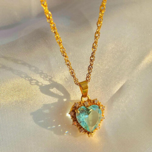 Colorful Rhinestones Heart-shped Necklace Love Gold Clavicle Chain Ins Personalized Jewelry For Women Valentine's Day - Image 3