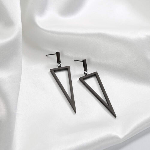 Black Metal Triangle Earrings - Image 2