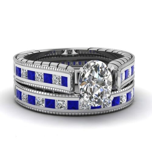 Ladies White And Blue Diamond Rings Couple Set Rings - Image 4