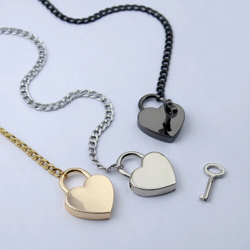 O-Ring Adjustable Heart Shaped Lock Core Necklace With Key - Image 2