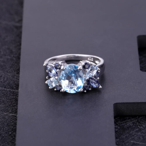 S925 Silver Inlaid Natural Topaz Ring - Image 3