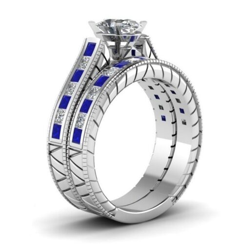 Ladies White And Blue Diamond Rings Couple Set Rings - Image 3