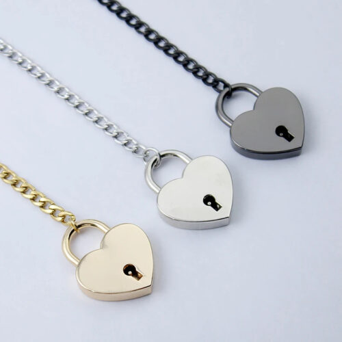 O-Ring Adjustable Heart Shaped Lock Core Necklace With Key - Image 4