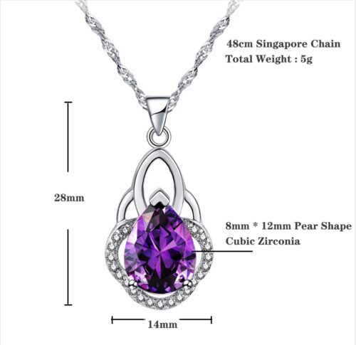 Emma Manor 14k White Gold Plated 5A Pear Shape Cubic Zirconia Crown Pendant Necklace For Women - Image 4